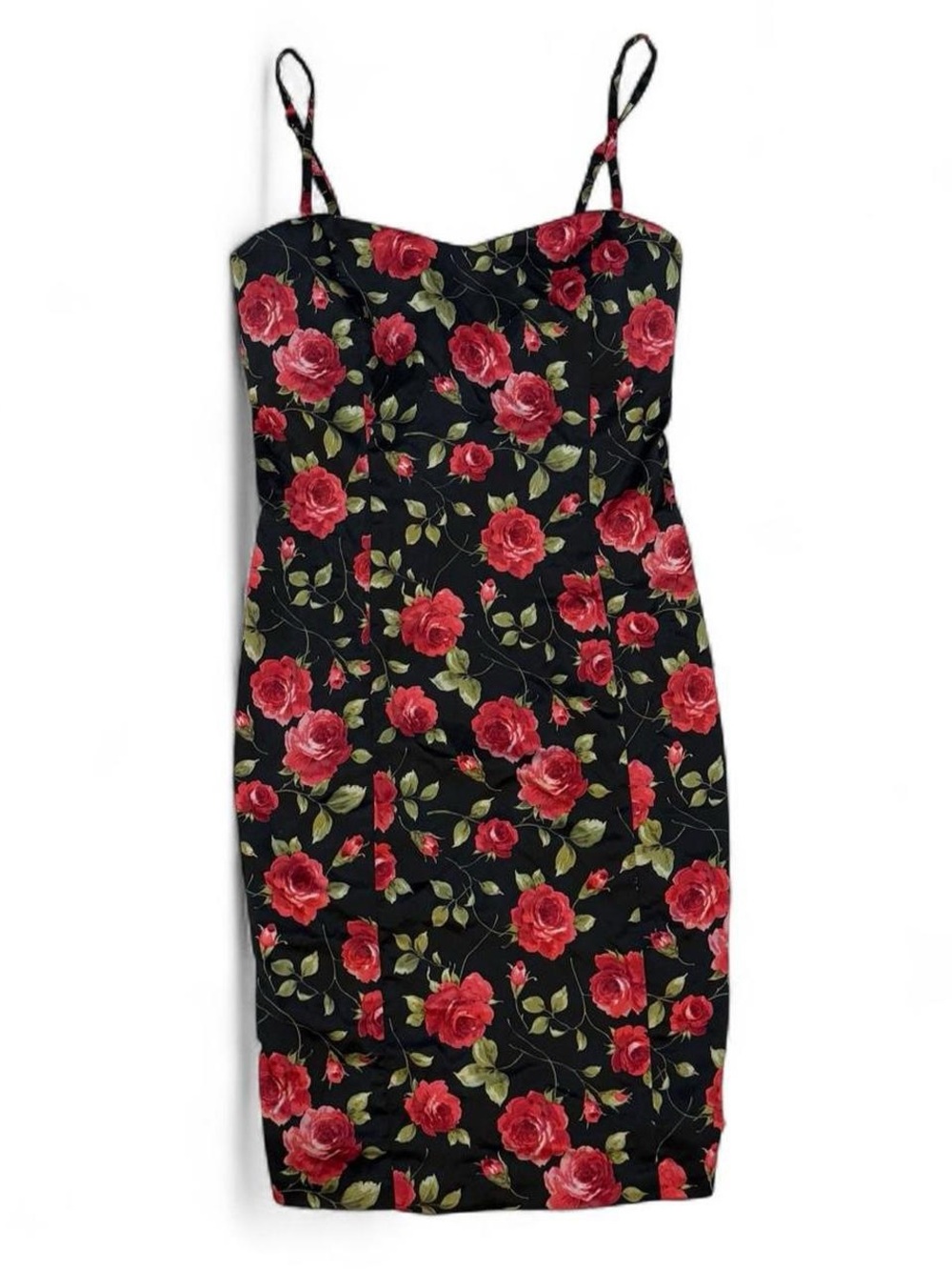 Forever 21 Black Mini Dress with Red Rose Print